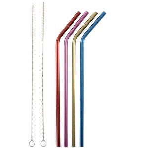 Norpro Stainless Steel Metallic Drinking Straws with Cleaning Brushes, Assorted Colors