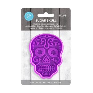 R&M International Day of the Dead Sugar Skull 3-Inch Cookie Stamp, Purple