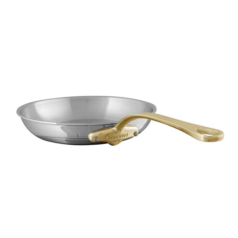 Mauviel M'Cook B 5-Ply Polished Stainless Steel Frying Pan With Brass Handle, 10.2-in, Made In France