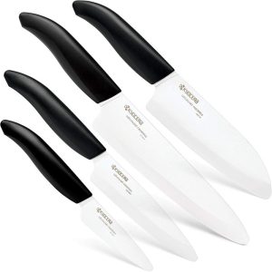 Kyoceras Revolution 4-Piece Ceramic Knife Set - 7" Chef's Santoku, 5.5" Santoku, 4.5" Utility & 3" Paring Knives