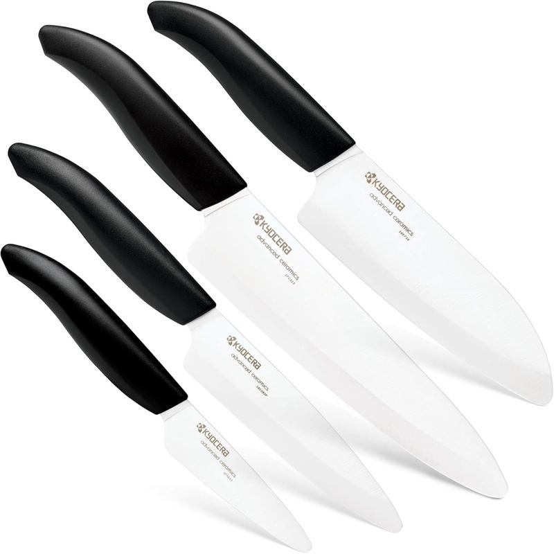 Kyoceras Revolution 4-Piece Ceramic Knife Set - 7" Chef's Santoku, 5.5" Santoku, 4.5" Utility & 3" Paring Knives