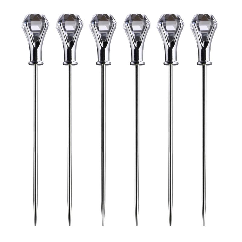 Prodyne Diamond Head Martini Picks, Set of 6, Acrylic and Stainless Steel