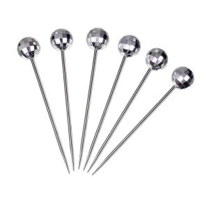 Prodyne Disco Ball Cocktail Picks, 6 Silver Heads, Set of 6