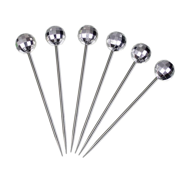 Prodyne Disco Ball Cocktail Picks, 6 Silver Heads, Set of 6