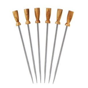 Prodyne Olivewood Stainless Steel Cocktail Picks, Set of 6