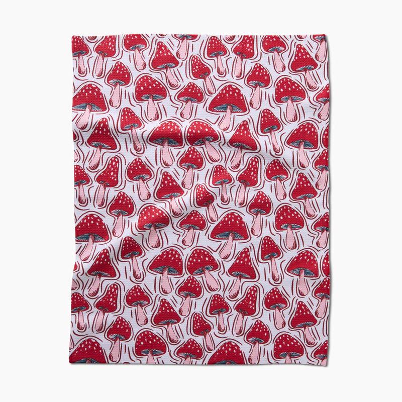 Geometry Christmas Mushrooms Tea Towel
